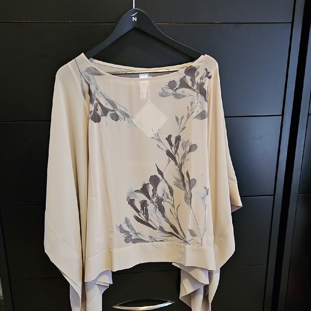 Floral Print Beige Poncho Top